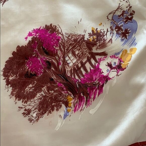 Vtg landscape design silk satin scarf brown border - Picture 3 of 9